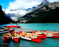 Canoes on Lake Louise Waterfront